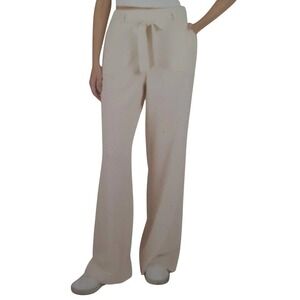 NEW SOUNDSTYLE Women's M Linen Blend Wide Leg Pants Tan Paperbag Waist Belted